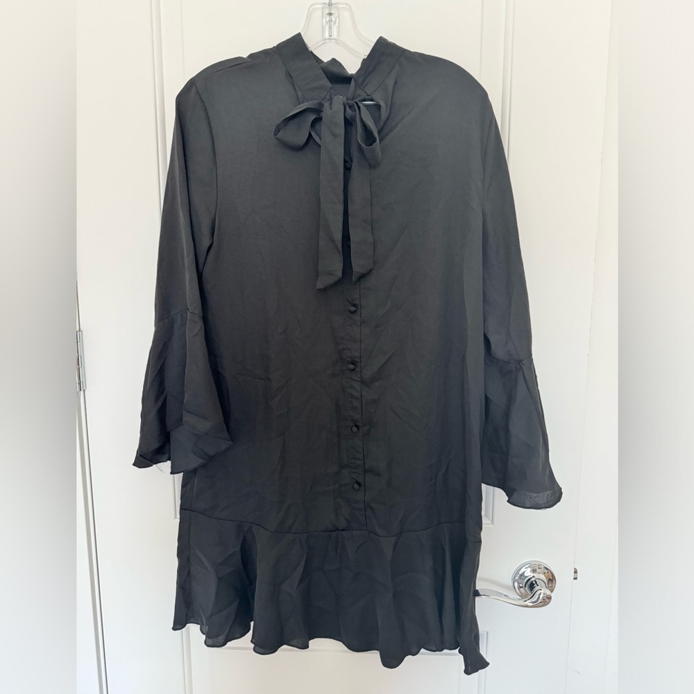 GOLDIE brand mini black dress with tie and button accent at the back ,size M